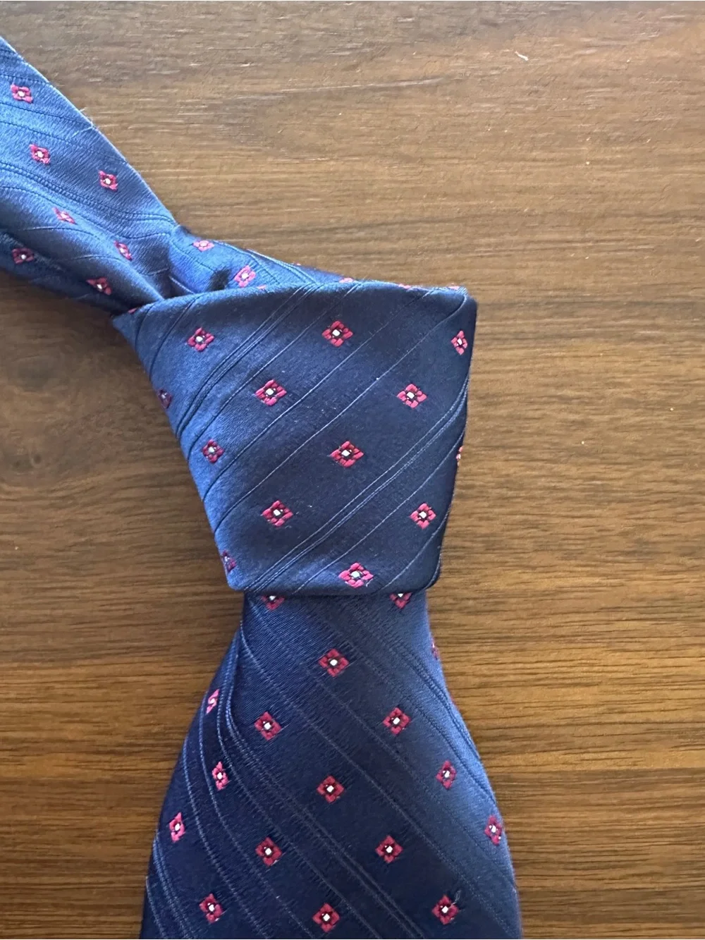 Lanvin Blue Silk Tie with Red Micro-Dots